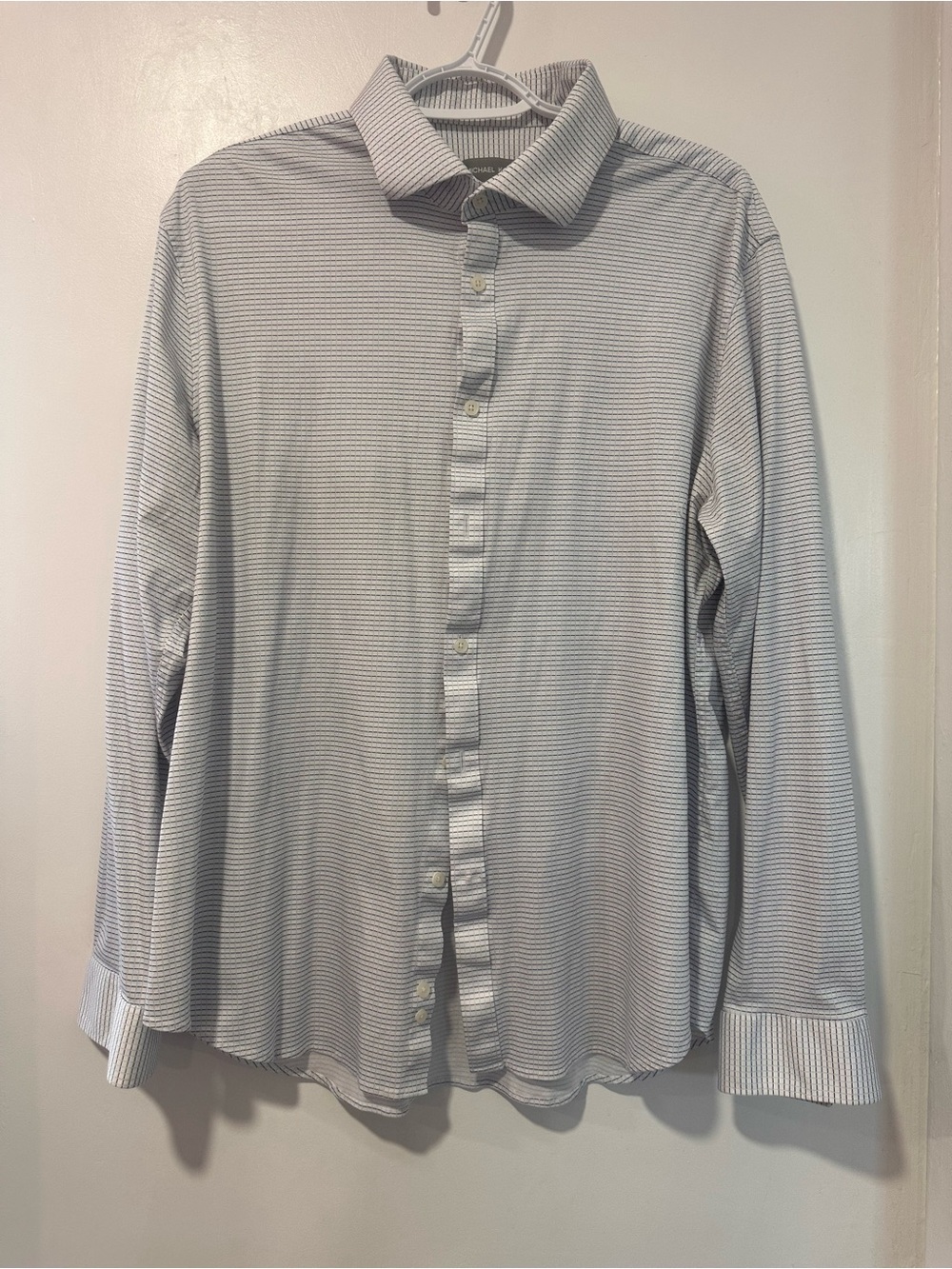Michael Kors Men's Light Blue and White Striped Dress Shirt